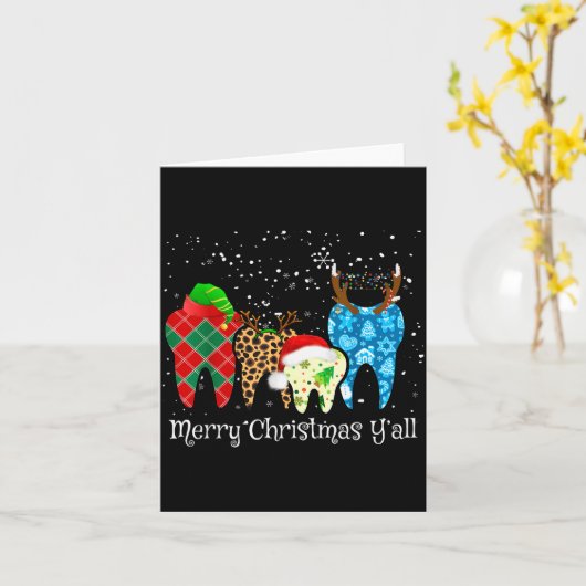 Dentist Teeth Santa Hat Leopard Plaid Dental Merry Karte (Gelbe Blume)