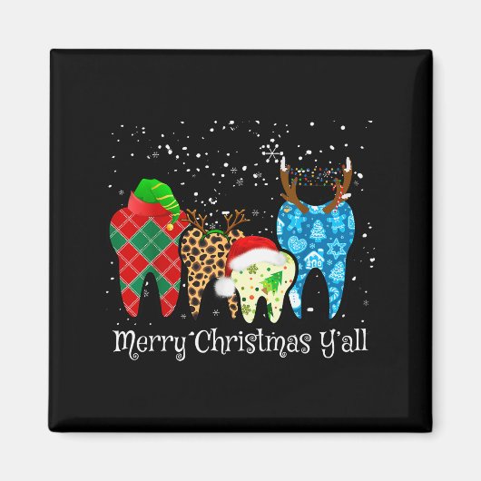 Dentist Teeth Santa Hat Leopard Plaid Dental Merry Magnet (Vorne)