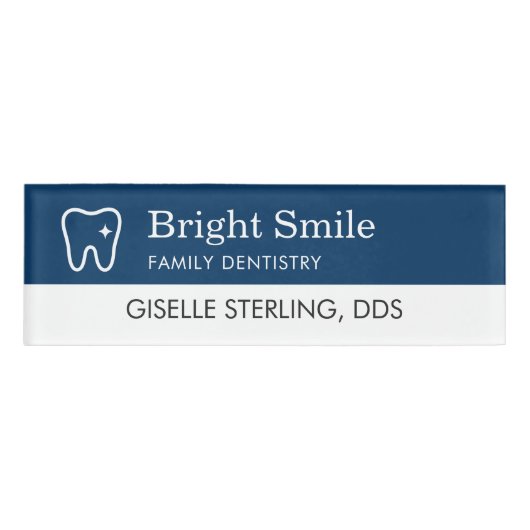 Dentist Tooth Office Navy Blue Modern Business Namenschild (Vorderseite)