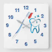 Dentist Toothbrush Funky Blue Quadratische Wanduhr (Vorderseite)