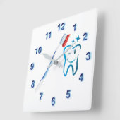 Dentist Toothbrush Funky Blue Quadratische Wanduhr (Winkel)