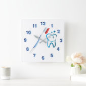 Dentist Toothbrush Funky Blue Quadratische Wanduhr (Zuhause)