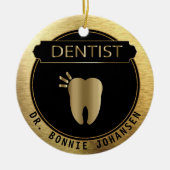Dentist 🦷 - UpScale Black and Gold Keramik Ornament (Vorne)