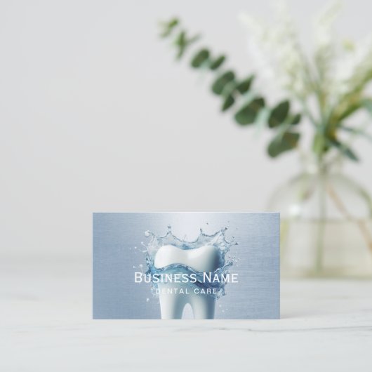 Dentist White Tooth Light Blue Imitats Metal Denta Terminkarte (Stehend Vorderseite)