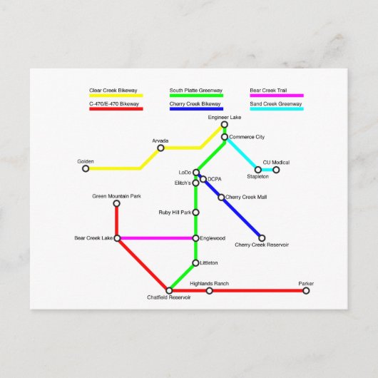 Denver Bike Map Postcard Postkarte (Vorderseite)