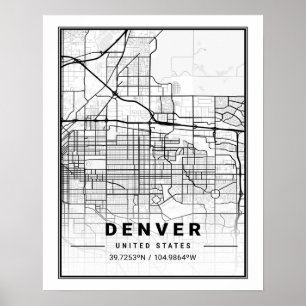Denver CO Colorado USA Travel City Karte Poster