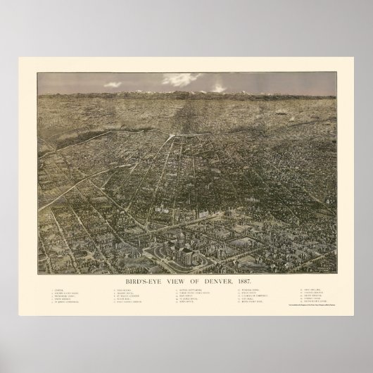 Denver, CO Panorama Karte - 1887 Poster (Vorne)
