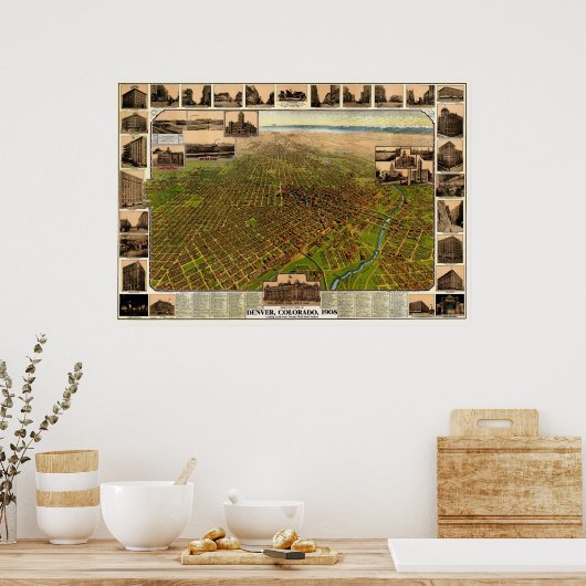Denver, CO Panorama Karte - 1908 Poster (Küche)