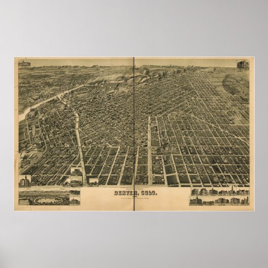 Denver Colorado 1889 Antike Panoramakarte Poster (Vorne)