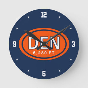 Denver Colorado 5,280 FT Orange and Blue Football Runde Wanduhr