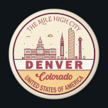 Denver Colorado City Skyline Emblem Magnet<br><div class="desc">Denver minimalistisches,  farbenfrohes Kunstdesign mit Denkmälern und Sehenswürdigkeiten der Stadt in Colorado.</div>