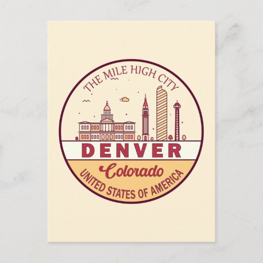 Denver Colorado City Skyline Emblem Postkarte (Vorderseite)