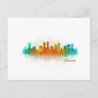 Denver Colorado City Watercolor Skyline Hq v3 Postkarte