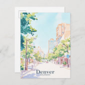 Denver Colorado Gouache Paint Illustration Travel Postkarte (Vorne/Hinten)