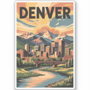 Denver Colorado Illustration Sunset Travel Art Aufkleber