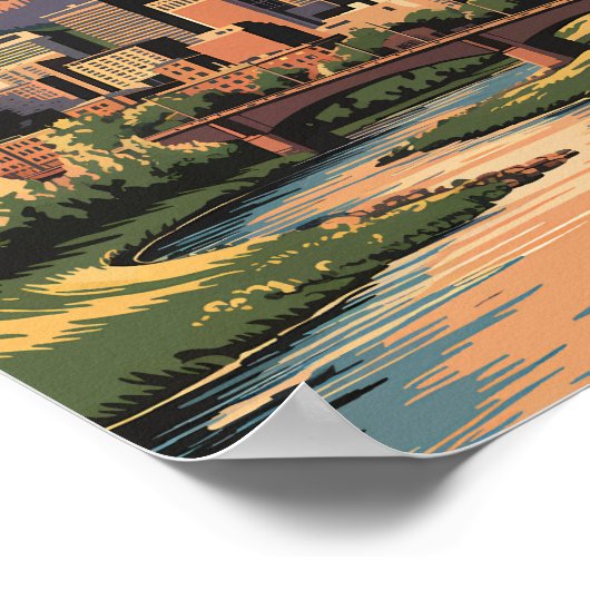 Denver Colorado Illustration Sunset Travel Art Poster (Ecke)