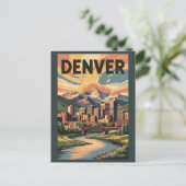 Denver Colorado Illustration Sunset Travel Art Postkarte (Stehend Vorderseite)