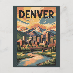 Denver Colorado Illustration Sunset Travel Art Postkarte