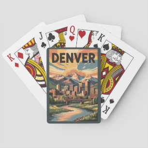 Denver Colorado Illustration Sunset Travel Art Spielkarten