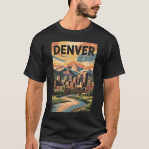 Denver Colorado Illustration Sunset Travel Art T-Shirt