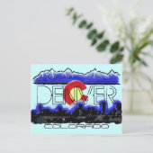 Denver Colorado Künstlerische Skyline-Flagge Postk Postkarte (Stehend Vorderseite)