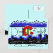 Denver Colorado Künstlerische Skyline-Flagge Postk Postkarte (Vorne/Hinten)