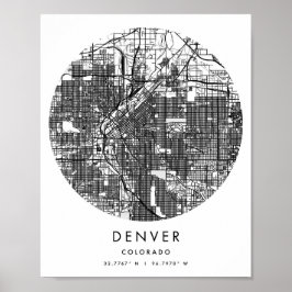 Denver Colorado Minimal Modern Circle Street Karte Poster