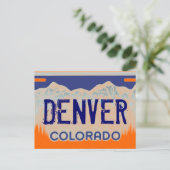 Denver Colorado orange blaues Nummernschild Postka Postkarte (Stehend Vorderseite)