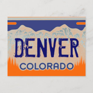Denver Colorado orange blaues Nummernschild Postka Postkarte