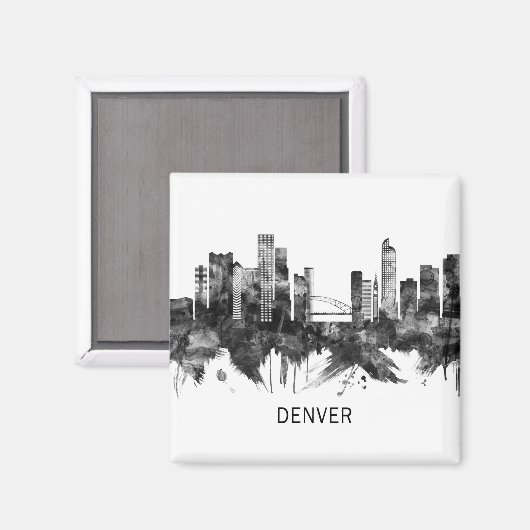 Denver Colorado Skyline BW Magnet (Vorderseite/Rückseite)
