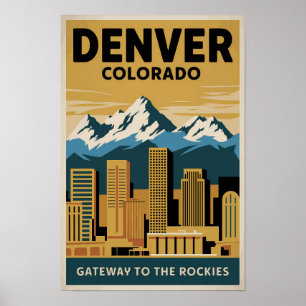 Denver Colorado Skyline Reise Kunst Vintage Poster