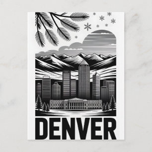 Denver Colorado Skyline Schwarz Weiß Holzschnitt Feiertagspostkarte