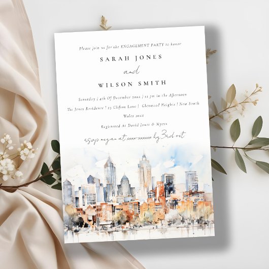 Denver Colorado Skyline Wasserfarbe Verlobung Einladung