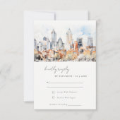 Denver Colorado Skyline Watercolor Wedding RSVP Karte (Vorderseite)