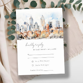 Denver Colorado Skyline Watercolor Wedding RSVP Karte
