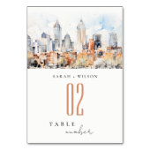 Denver Colorado Skyline Watercolor Wedding Tischnummer (Vorderseite)