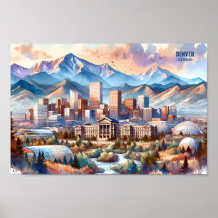 Denver Colorado USA Travel Places watercolor Poster