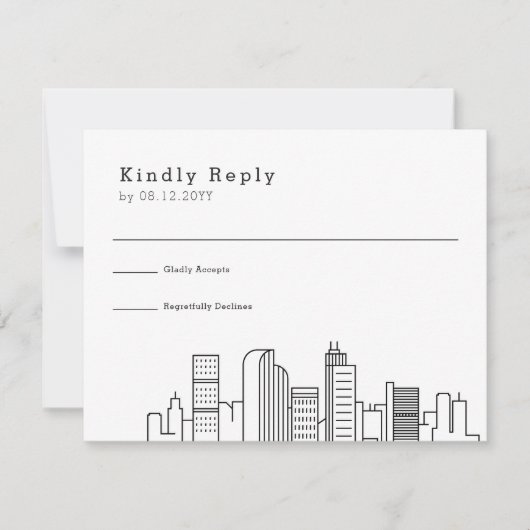Denver, Colorado Wedding | Stilisierte Skyline-UAW RSVP Karte (Vorderseite)