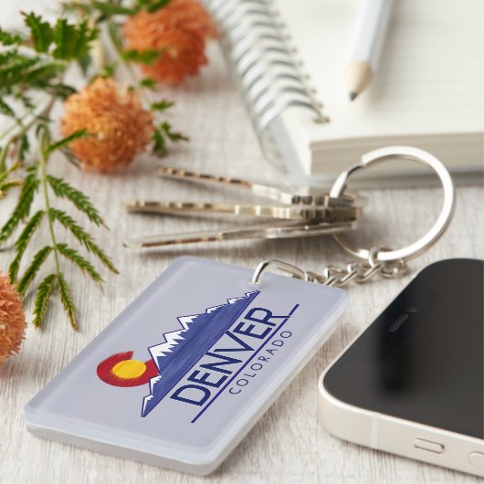 Denver Colorado wood mountains keychain Schlüsselanhänger (Vorderseite rechts)