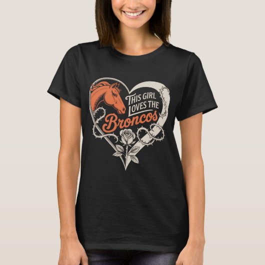 Denver Football Girl Heart Cute Horse Lover Orange T-Shirt (Vorderseite)