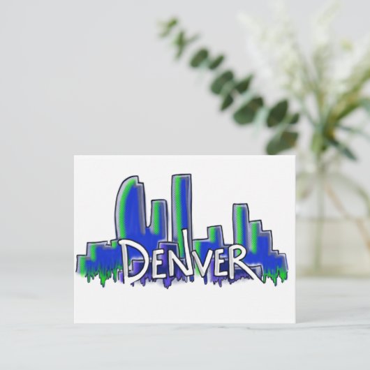 Denver Graffiti Stil Skyline Postkarte (Stehend Vorderseite)