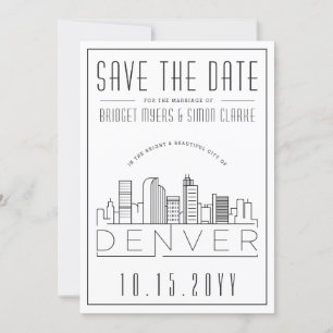 Denver Hochzeit stilisierte Skyline Save-the-Date- Einladung
