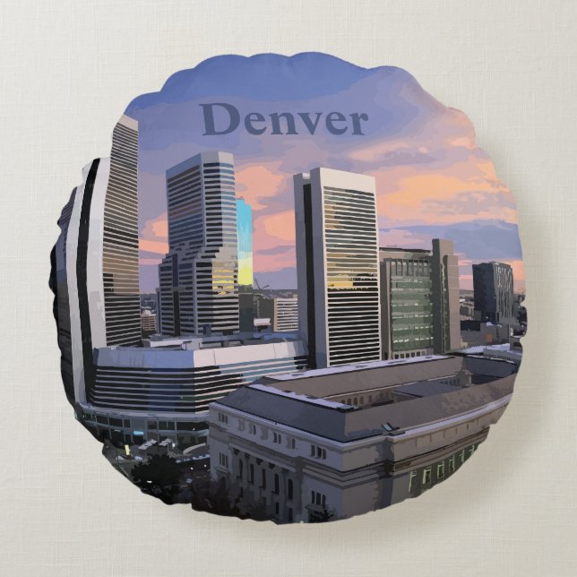 Denver Skyline Rundes Kissen (Vorderseite)