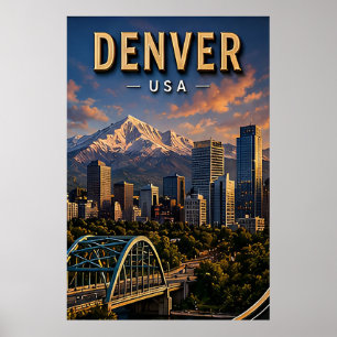 Denver Skyline und Rocky Mountains Poster