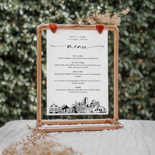Denver Skyline Wedding Dinner Menu Card 12x18