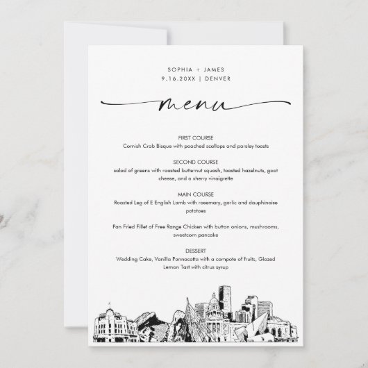 Denver Skyline Wedding Dinner Menu Card 12x18 (Vorderseite)