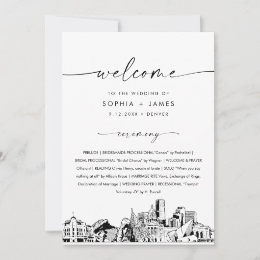 Denver Skyline Wedding Program 12x18 Flat Card Einladung (Vorderseite)