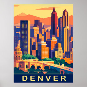Denver, Stadt-Skyline, Reise Poster