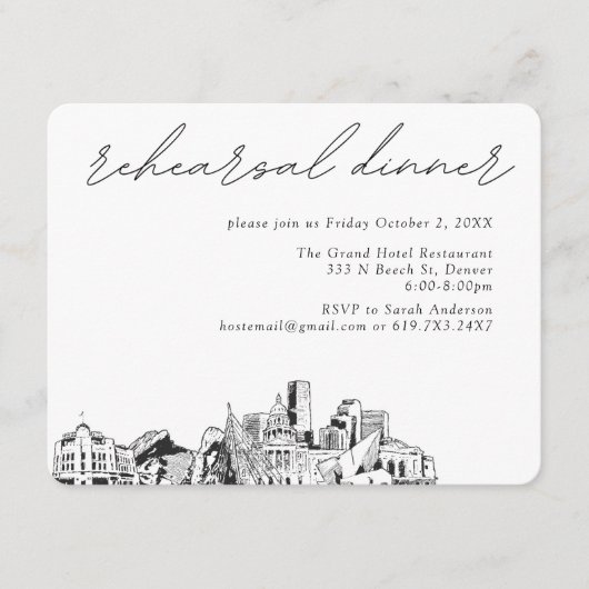 Denver Wedding Elegante Probe Dinner Begleitkarte (Vorderseite)