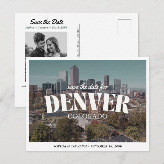 Denver Wedding Save the Date Retro Destination Postkarte (Vorne/Hinten)